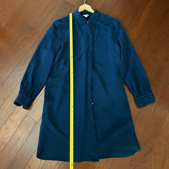 Cuyana 100% Silk Shirt Button Down Long Sleeve Dress Navy size M like new - Picture 13 of 14
